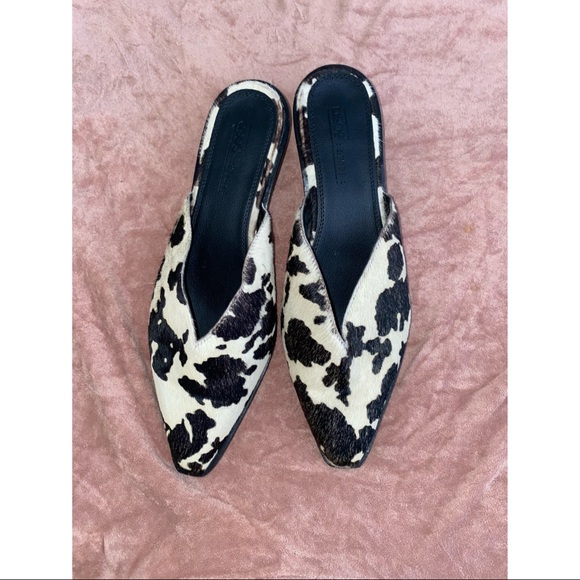 🛑SOLD🛑 ASOS Cow Print Pony Leather Mules size 9 /  low heel cowboy Western - Picture 1 of 8